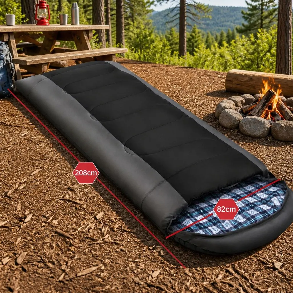 Single Sleeping Bag Waterproof Thermal -20°C 208cm x 82cm Black Grey