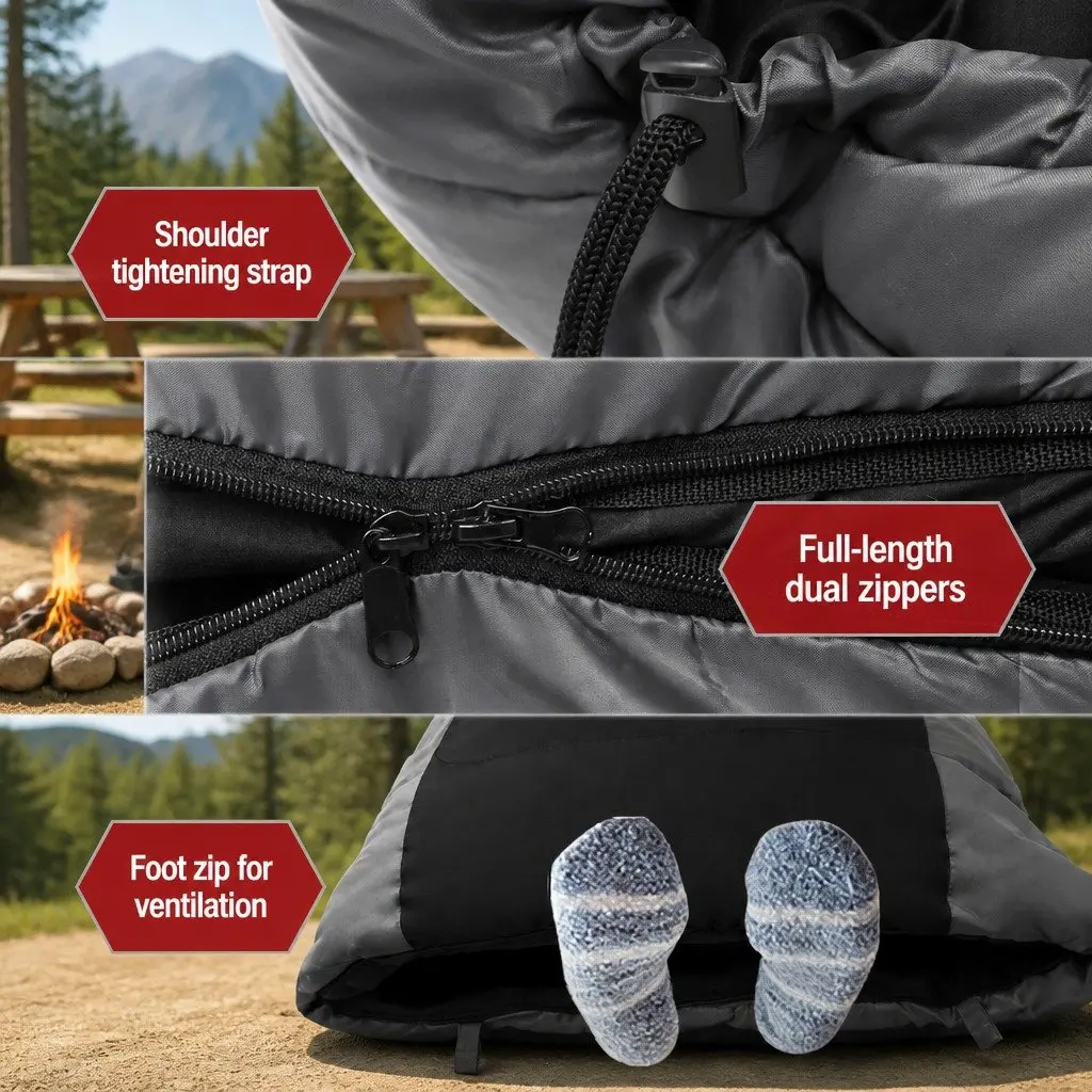 Single Sleeping Bag Waterproof Thermal -20°C 208cm x 82cm Black Grey