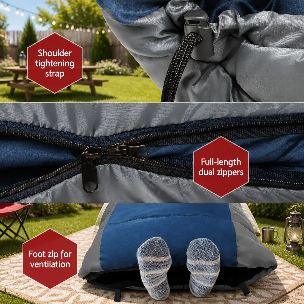 Single Sleeping Bag Waterproof Compact Thermal -20°C Navy Grey