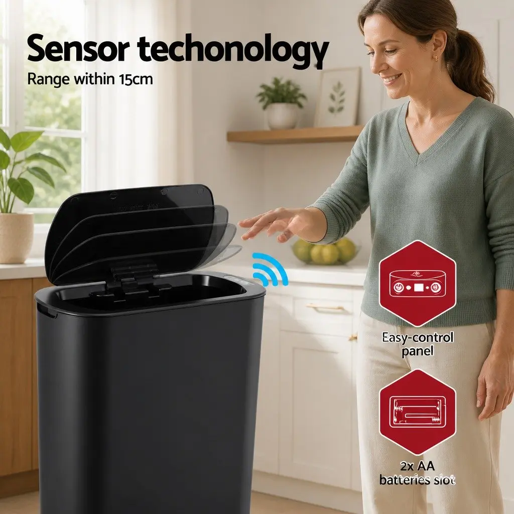 Automatic Motion Sensor Trash Bin Touchless 21L Slim Black