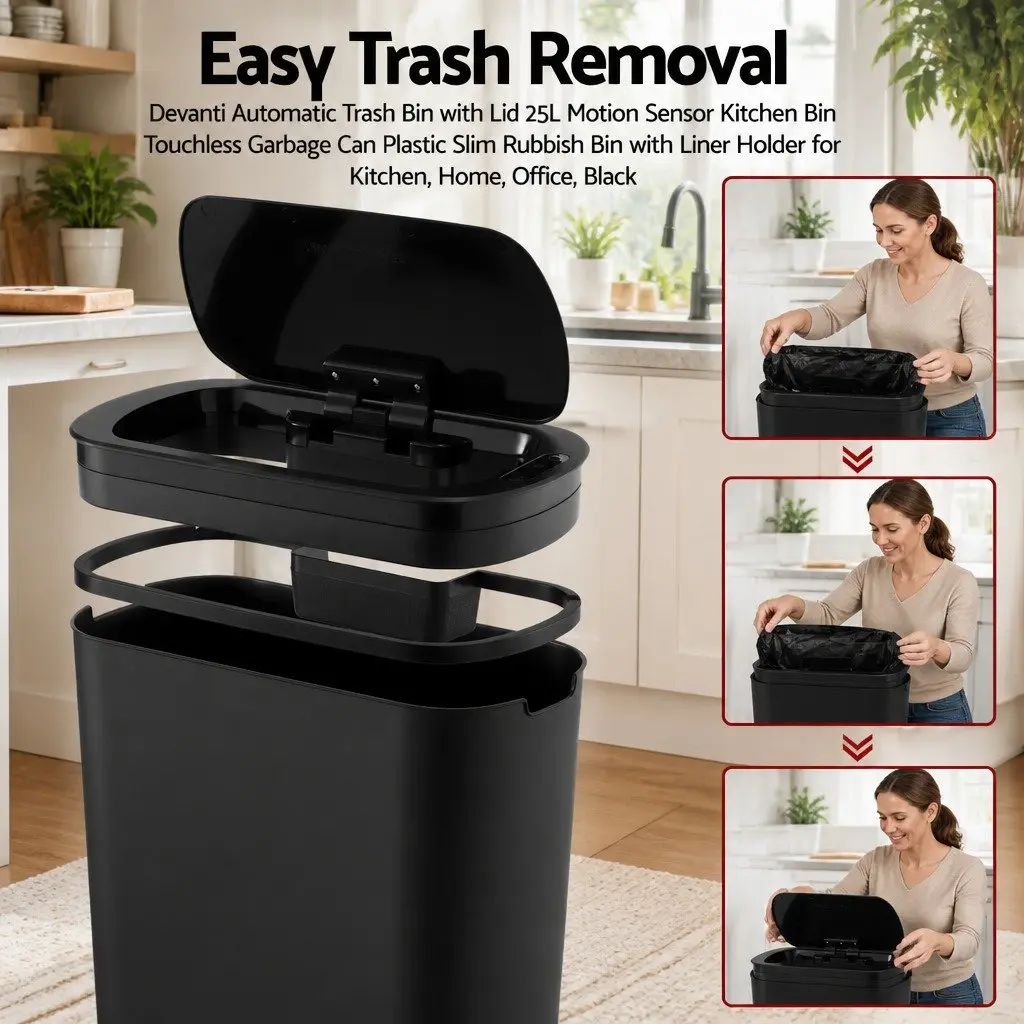 Automatic Motion Sensor Trash Bin Touchless 21L Slim Black