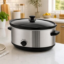 6.5L Slow Cooker Electric Multi Cooker 3 Heat Settings Keep Warm Silver Kitchen