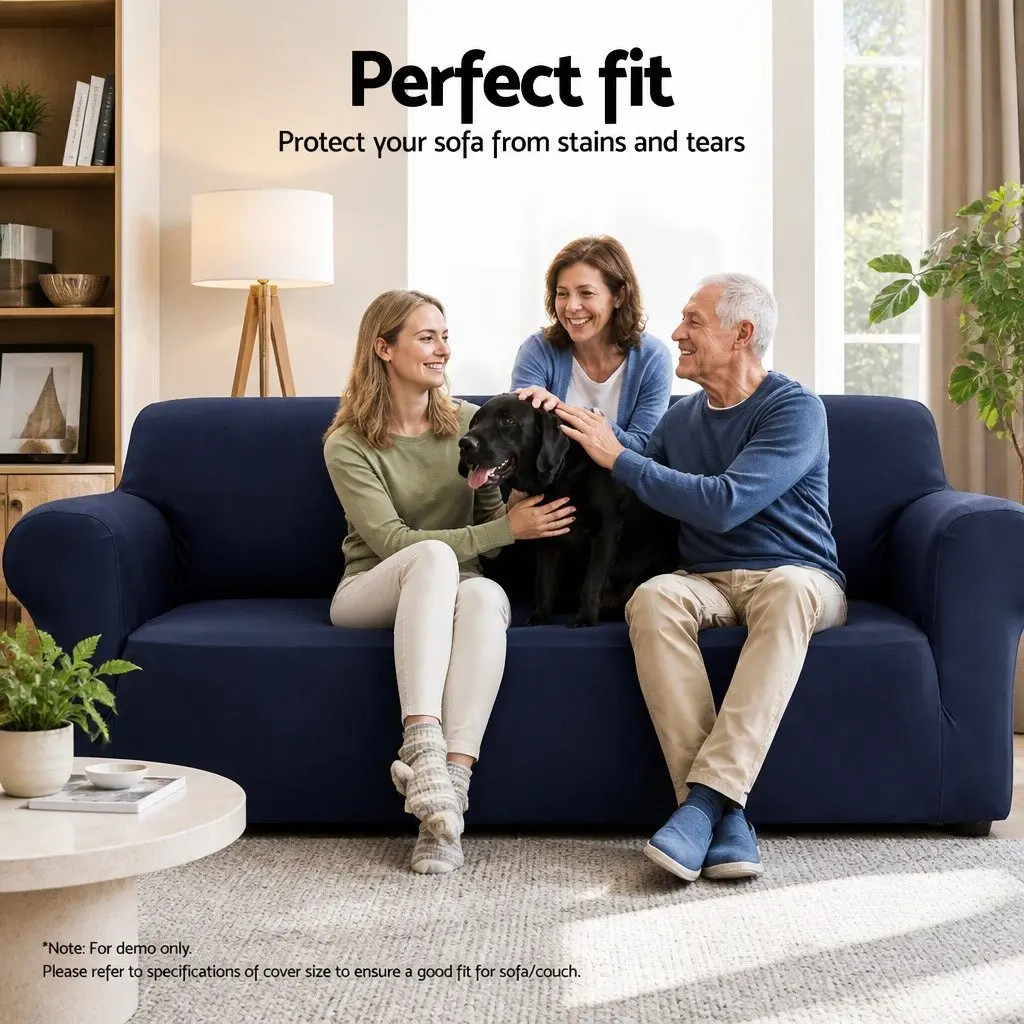 Sofa Cover Stretch Elastic Knitted Fabric 3 Seater Couch Protector Navy