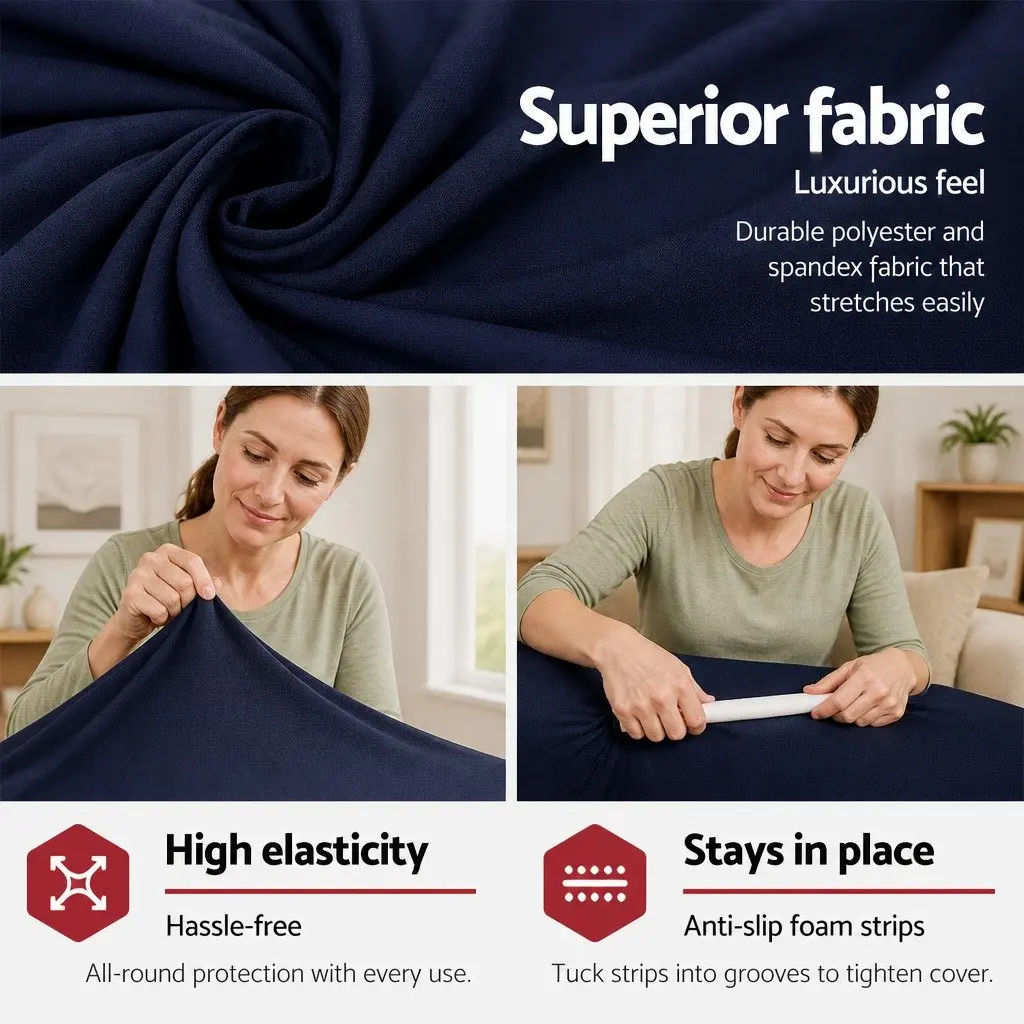 Sofa Cover Stretch Elastic Knitted Fabric 3 Seater Couch Protector Navy
