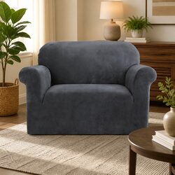 1 Seater Sofa Cover Velvet Stretch Couch Protector Grey Machine Washable