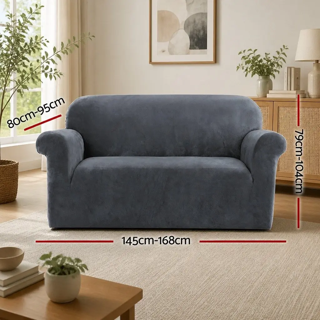 Sofa Cover Velvet Grey Stretchable 2 Seater Furniture Protection