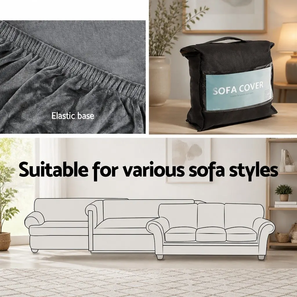 Sofa Cover Velvet Grey Stretchable 2 Seater Furniture Protection