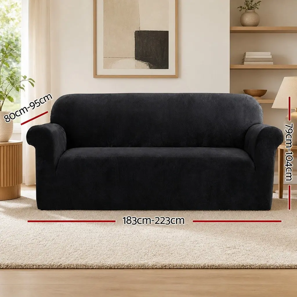 Sofa Cover Velvet Stretch Elastic 3 Seater Black