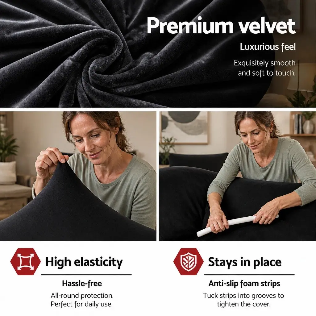 Sofa Cover Velvet Stretch Elastic 3 Seater Black
