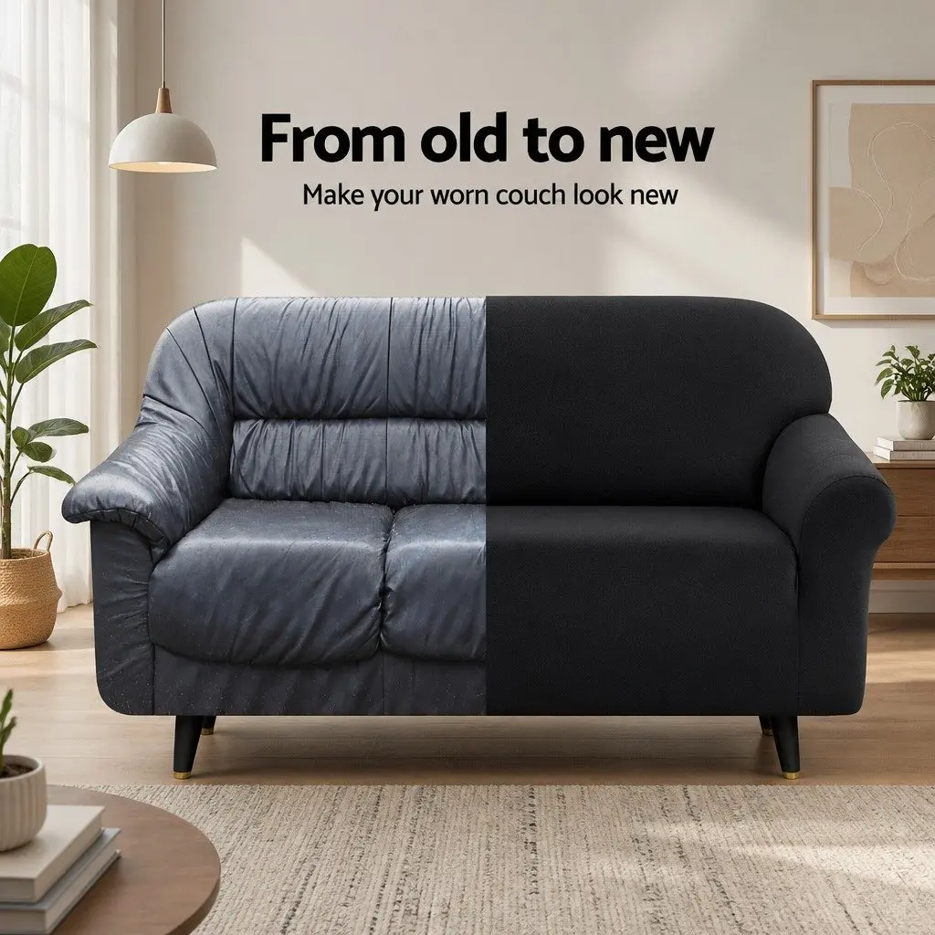 Sofa Cover Velvet Stretch Elastic 3 Seater Black