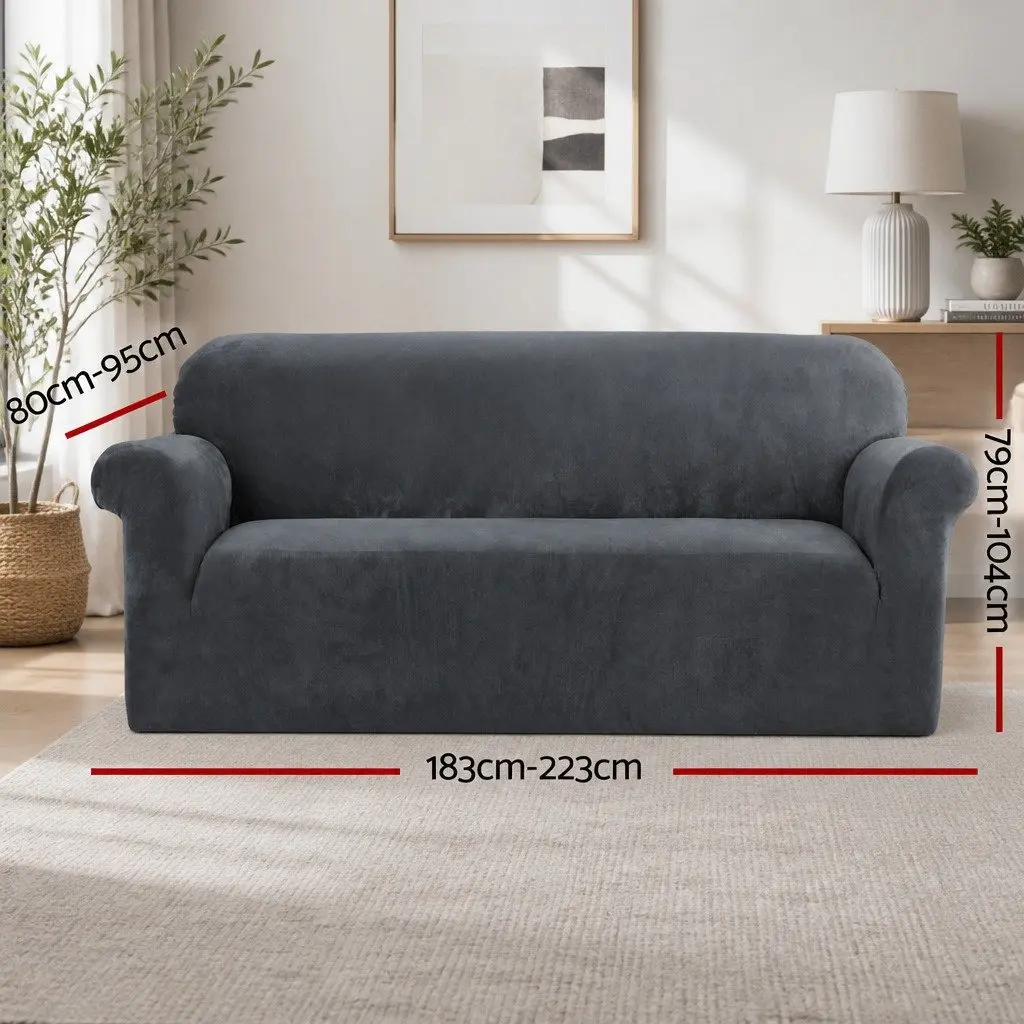 3 Seater Sofa Cover Velvet Couch Covers Stretch Furniture Protection Grey