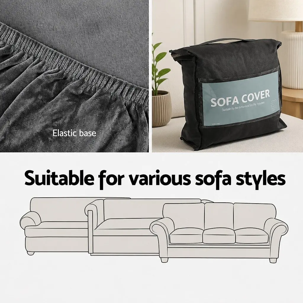 3 Seater Sofa Cover Velvet Couch Covers Stretch Furniture Protection Grey