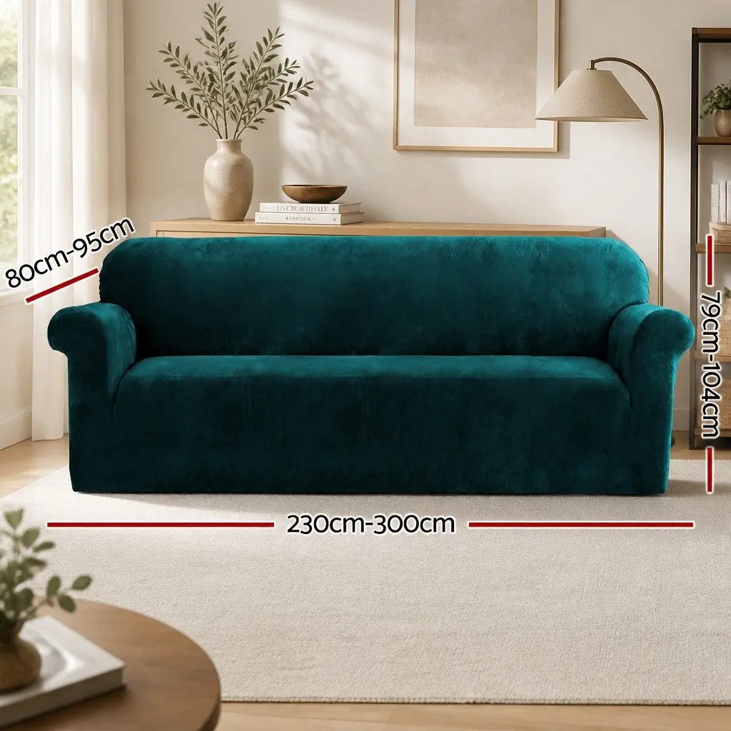 4 Seater Sofa Cover Velvet Stretch Couch Protector Agate Green Machine Washable