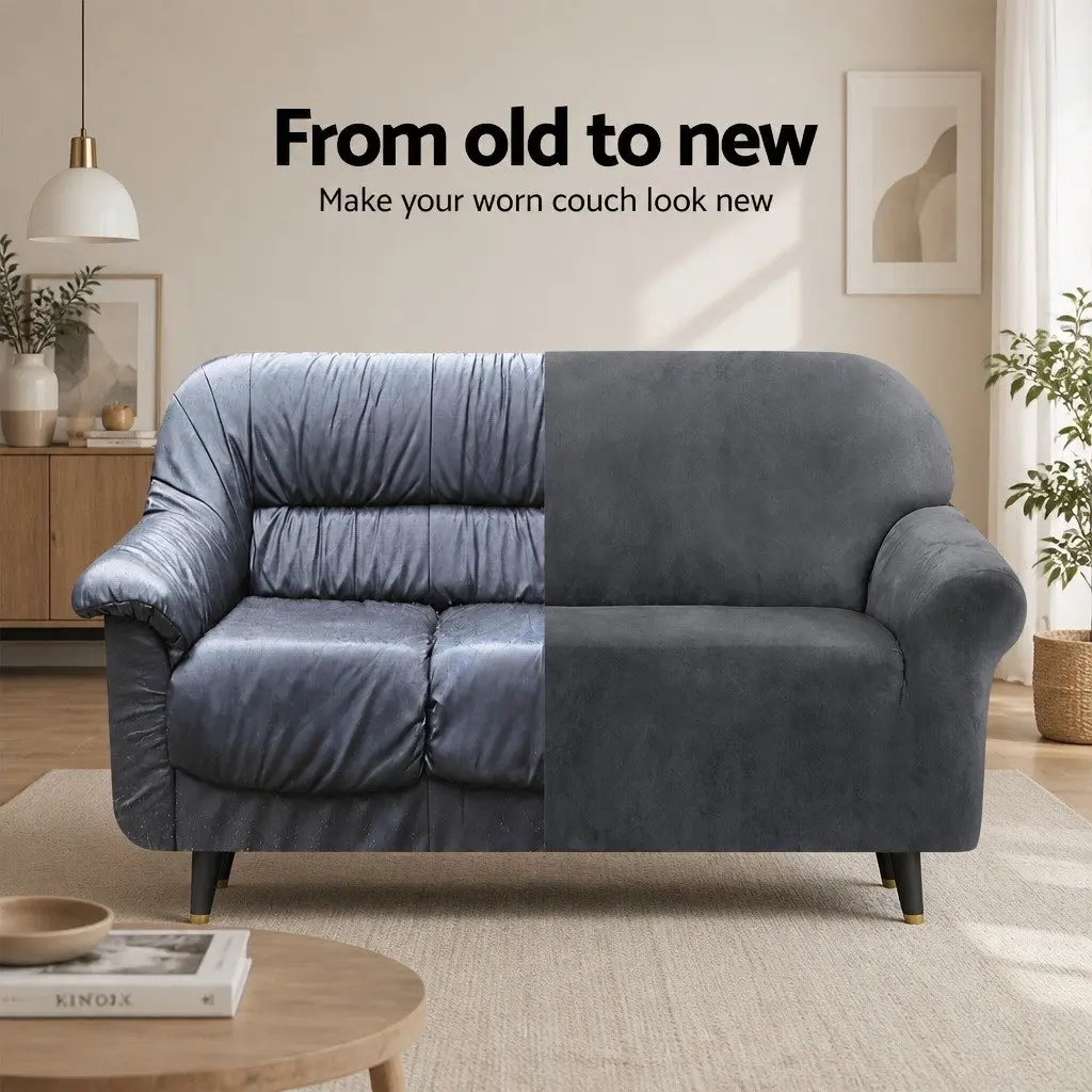 4 Seater Sofa Cover Velvet Couch Protector Grey Stretchable Anti-slip Elastic