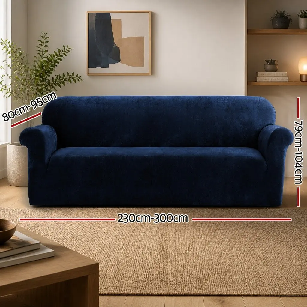 Sofa Cover Anti-Slip Velvet Protector Stretchable Navy Blue for 4 Seater Couch