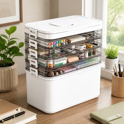 5 Tier Clear Plastic Storage Box Detachable Portable Organizer Container with