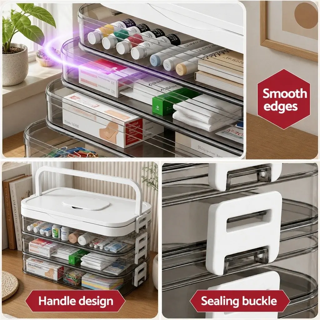 5 Tier Clear Plastic Storage Box Detachable Portable Organizer Container with