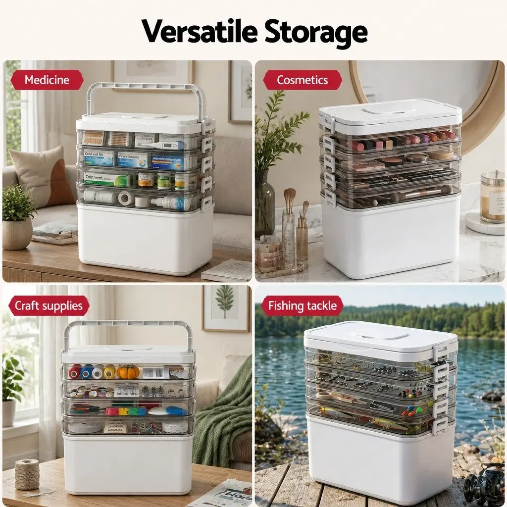 5 Tier Clear Plastic Storage Box Detachable Portable Organizer Container with