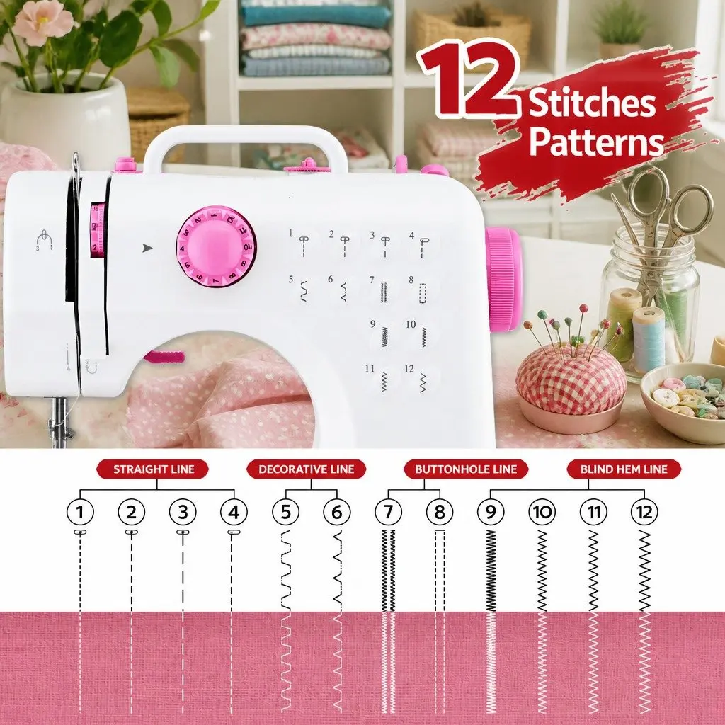 Mini Sewing Machine 12 Stitches Portable Compact Beginner LED Light Craft Kit