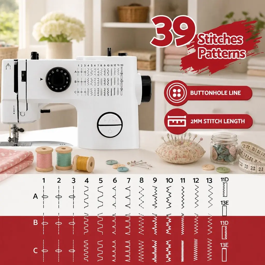Mini Sewing Machine Portable Compact 39 Stitches Lightweight Home Craft