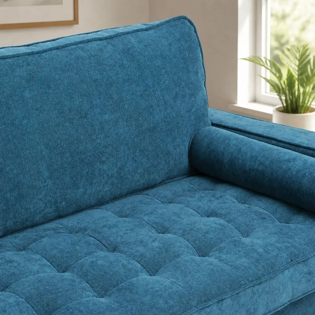3 Seater Sofa Blue Linen Style 191cm Wide