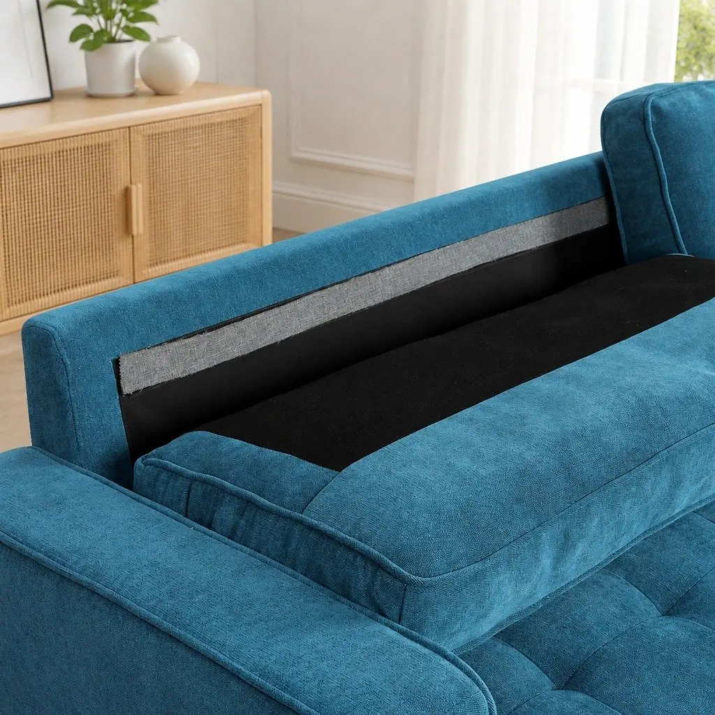 3 Seater Sofa Blue Linen Style 191cm Wide