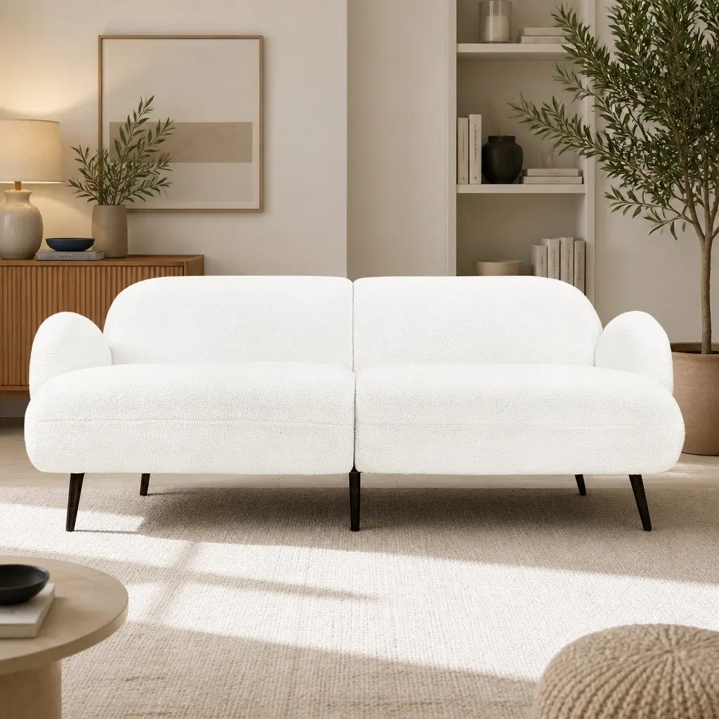 Lounge Couch Sherpa Fleece 3 Seater White Living Room Sofa