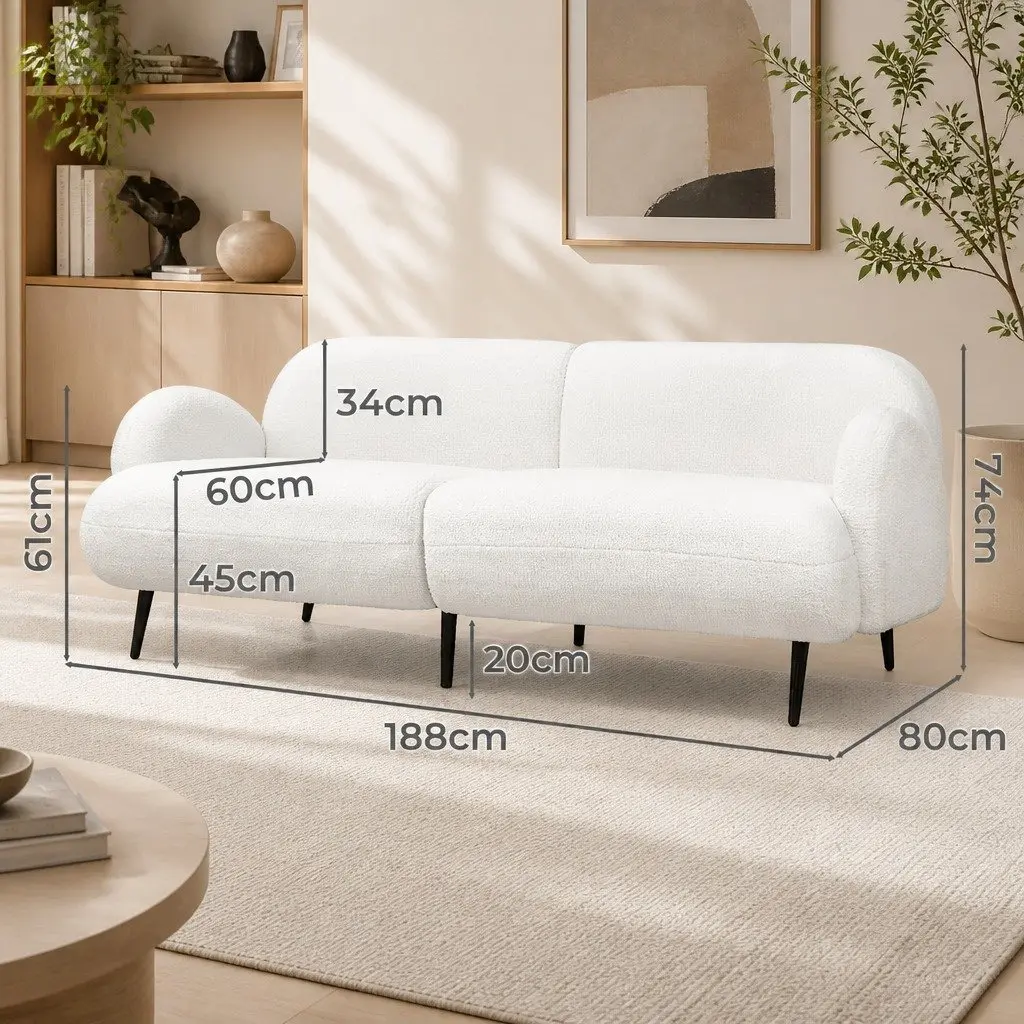 Lounge Couch Sherpa Fleece 3 Seater White Living Room Sofa