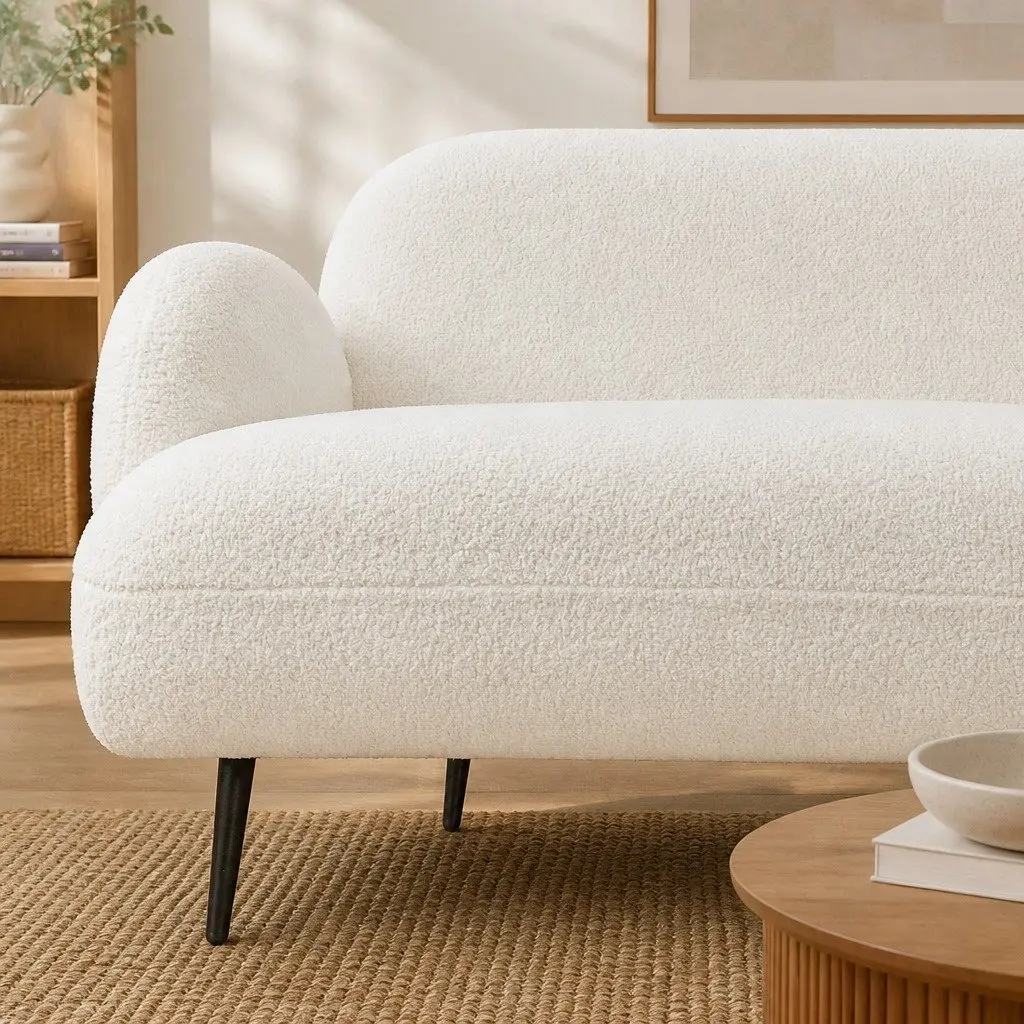 Lounge Couch Sherpa Fleece 3 Seater White Living Room Sofa