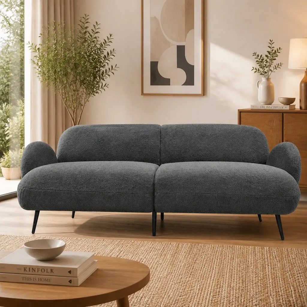 3 Seater Sofa Sherpa Fleece Modern Living Room Furniture Grey