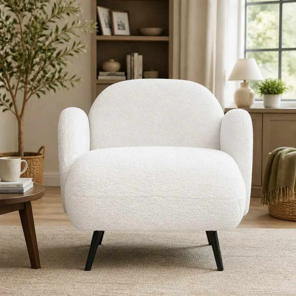 Single Sofa Chair Fleece Upholstered Armchair White