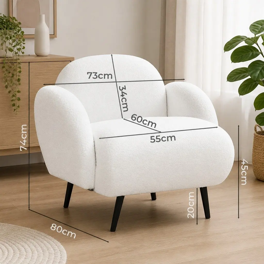 Single Sofa Chair Fleece Upholstered Armchair White