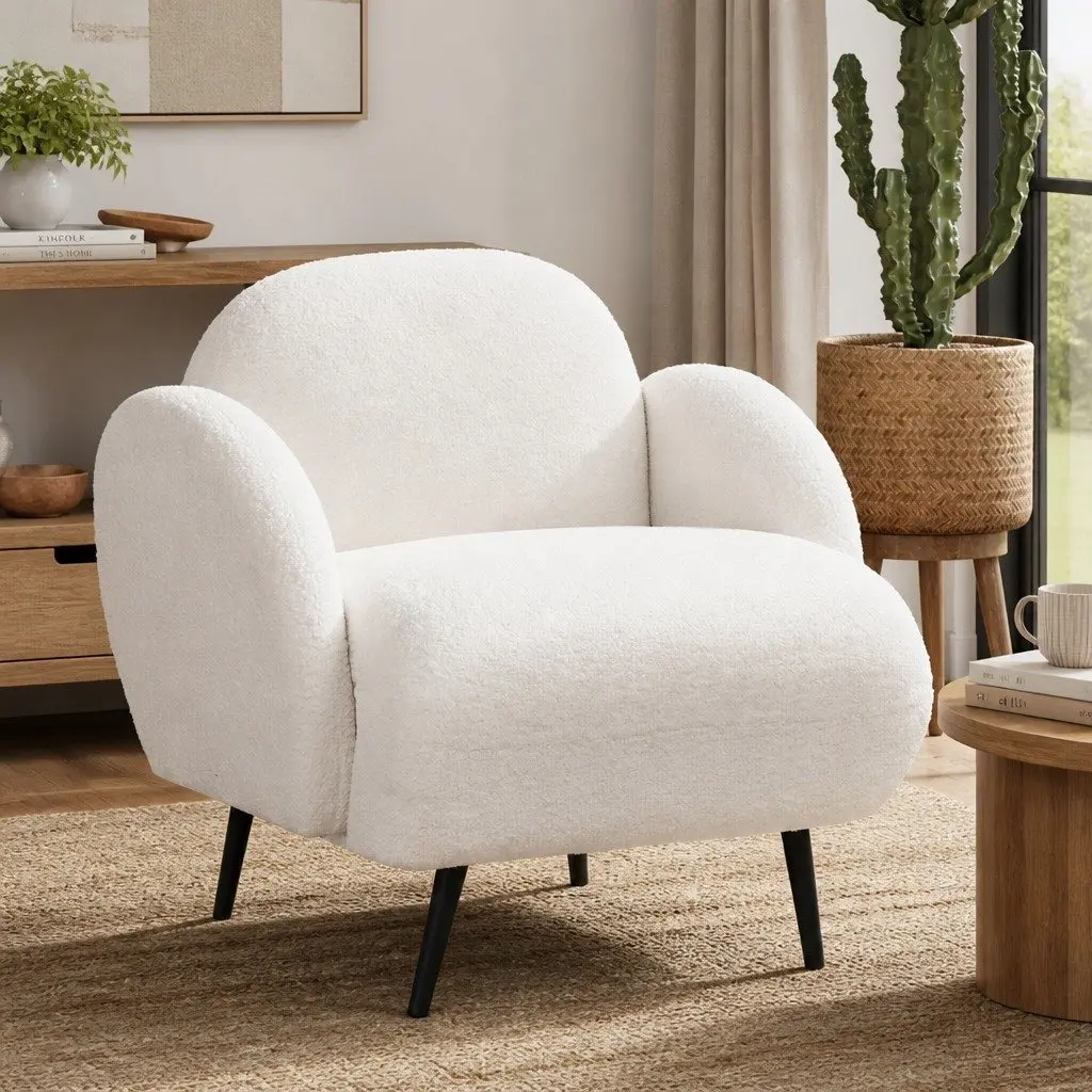 Single Sofa Chair Fleece Upholstered Armchair White
