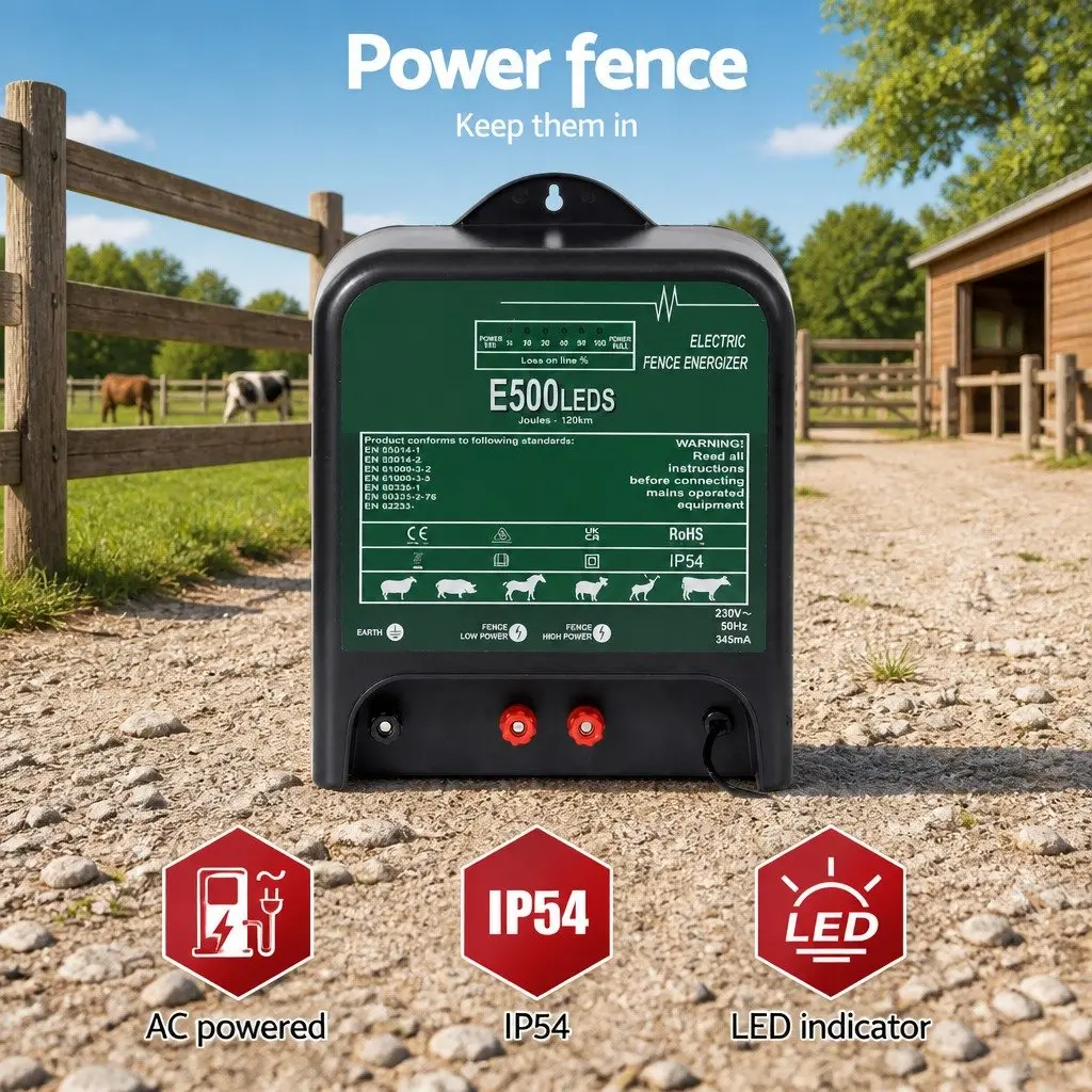 Electric Fence Energiser Mains Powered 5 Joule 120km Coverage IP54 Rated