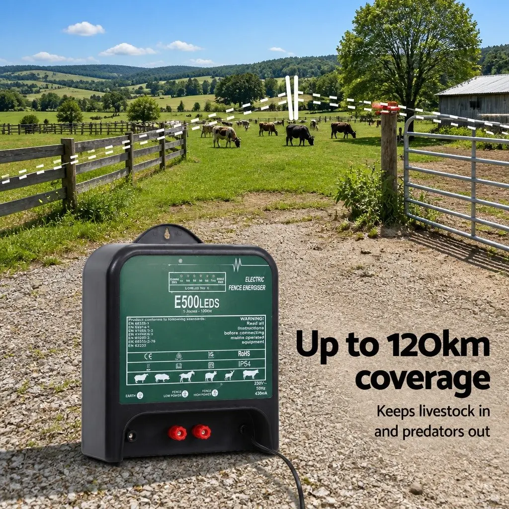 Electric Fence Energiser Mains Powered 5 Joule 120km Coverage IP54 Rated