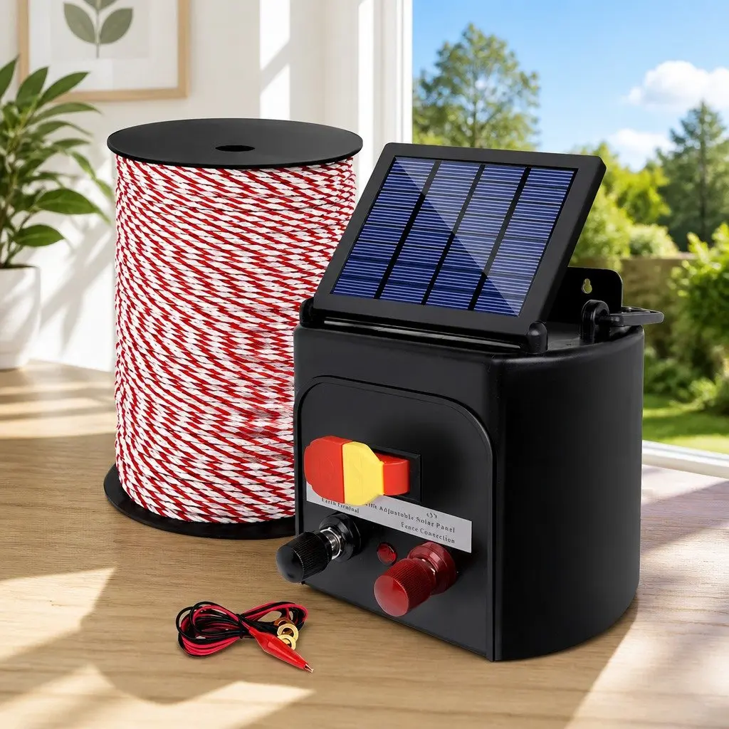 Solar Electric Fence Energiser 0.15J 5KM with 500m Polytape for Livestock Farm Fencing System