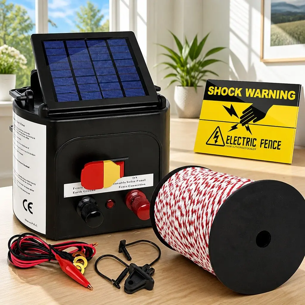 Solar Electric Fence Energiser 0.15J 5KM with 500m Polytape for Livestock Farm Fencing System