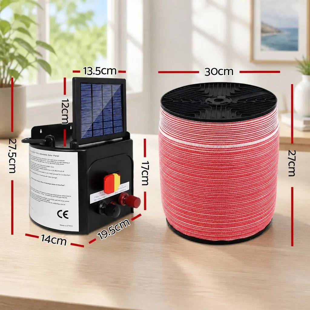 Solar Electric Fence Energiser 3KM Livestock Farm Fencing 1200M Poly Tape Kit
