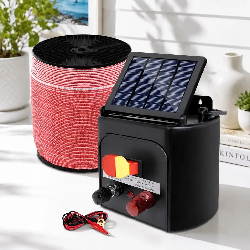 Solar Electric Fence Energiser 3KM Livestock Farm Fencing 1200M Poly Tape Kit