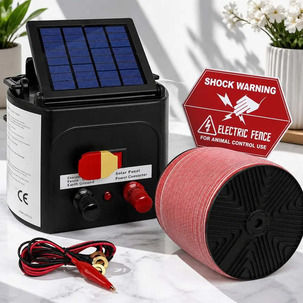 Solar Electric Fence Energiser 3KM Livestock Farm Fencing 1200M Poly Tape Kit