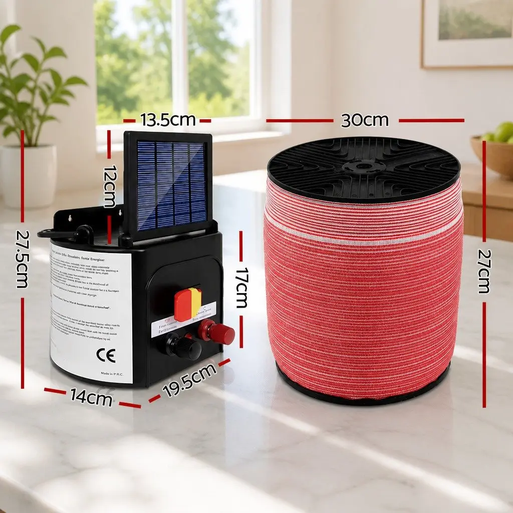 Solar Electric Fence Energiser 5KM Livestock Fencing Charger with 1200M Poly