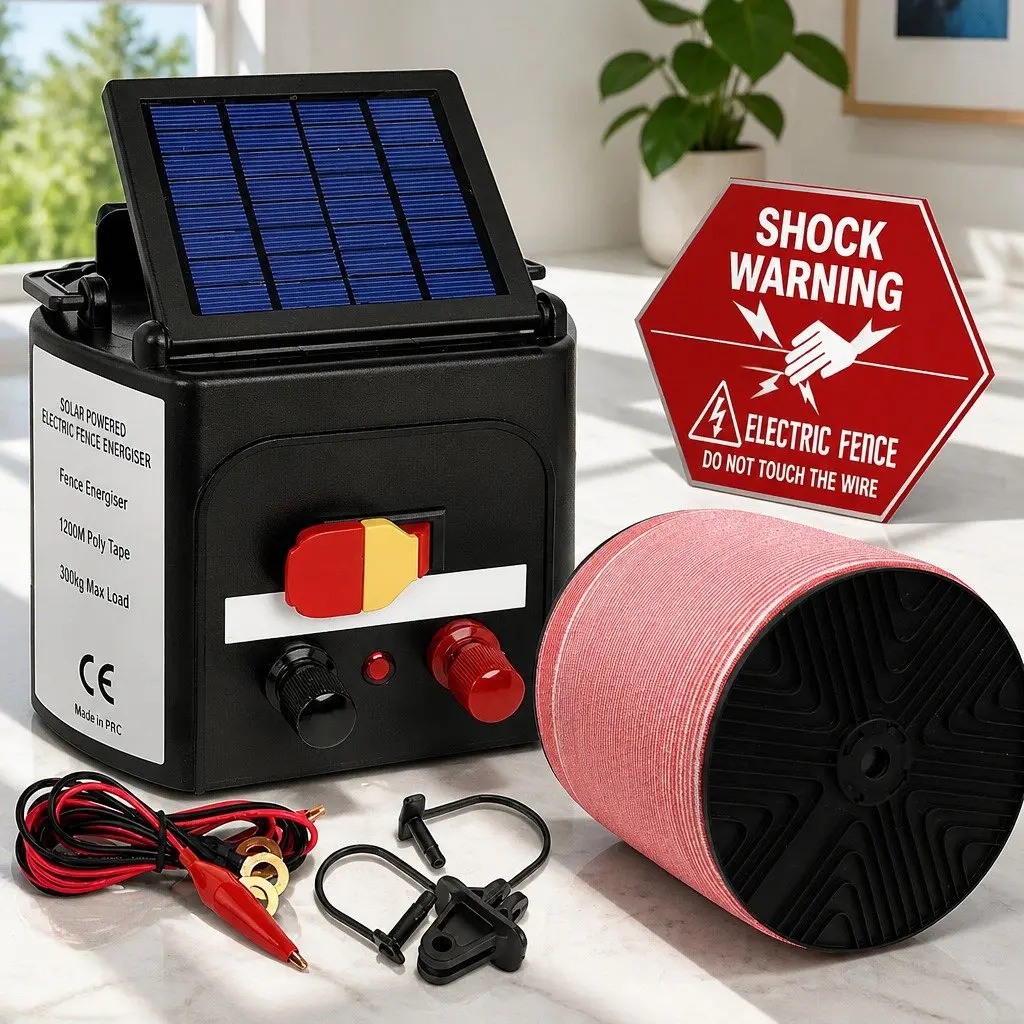Solar Electric Fence Energiser 5KM Livestock Fencing Charger with 1200M Poly