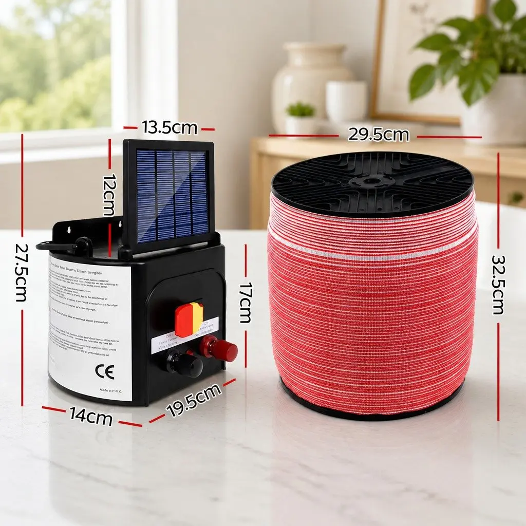 Solar Electric Fence Energiser 5KM Compact Low Maintenance with 2000M Poly Tape