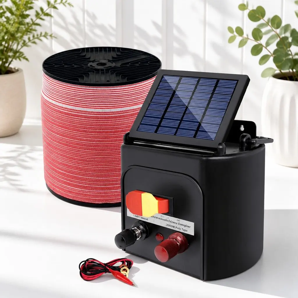 Solar Electric Fence Energiser 5KM Compact Low Maintenance with 2000M Poly Tape