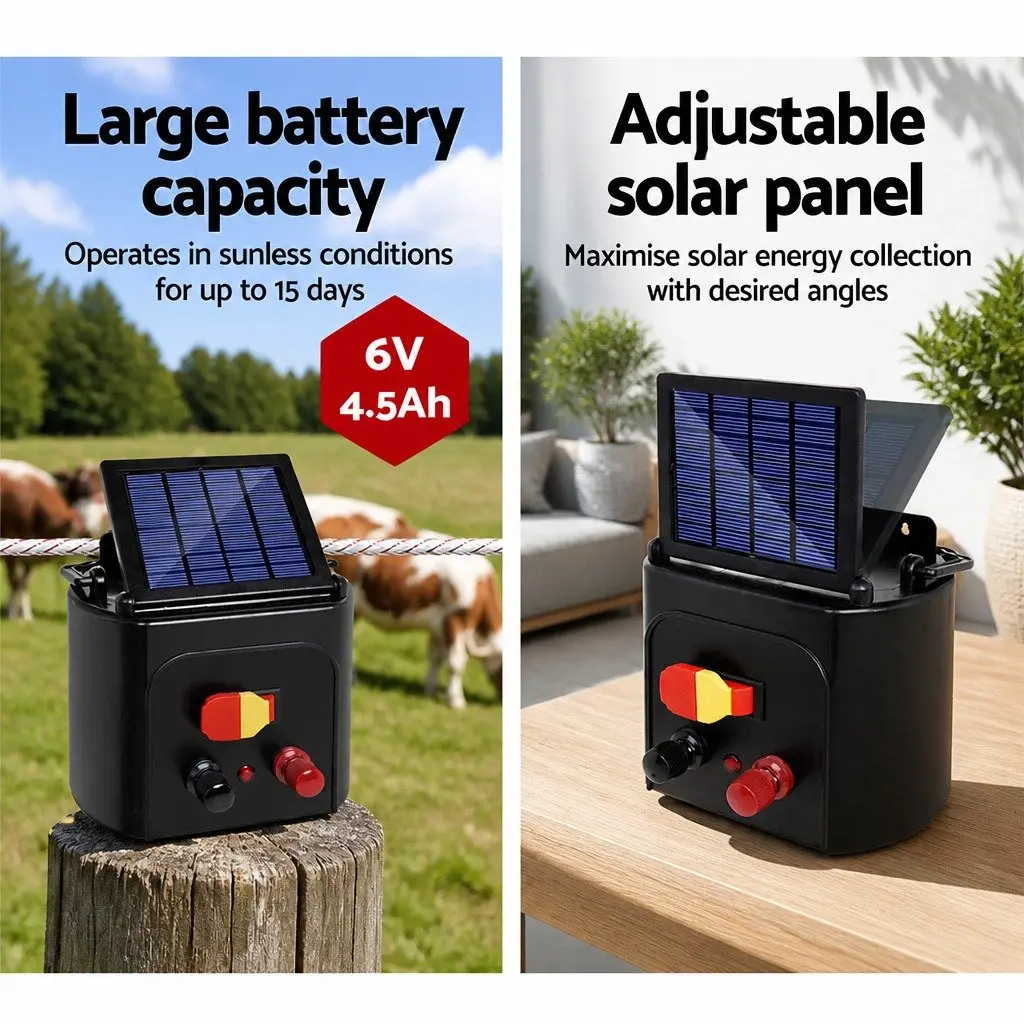 Solar Electric Fence Energiser 5KM Compact Low Maintenance with 2000M Poly Tape
