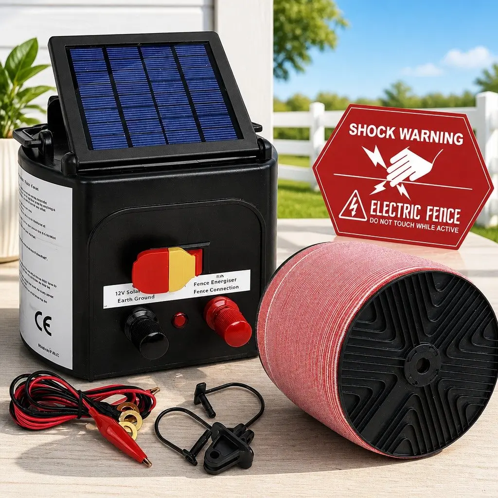 Solar Electric Fence Energiser 5KM Compact Low Maintenance with 2000M Poly Tape