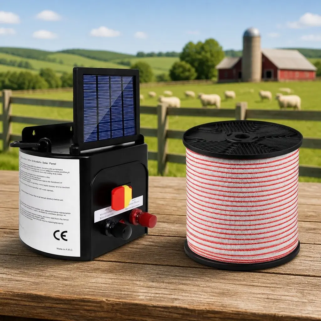 Solar Electric Fence Energiser 3KM Compact Lightweight Waterproof with Polytape