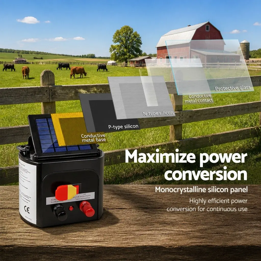 Solar Electric Fence Energiser 3KM Compact Lightweight Waterproof with Polytape