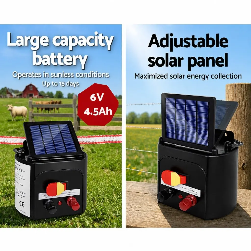 Solar Electric Fence Energiser 3KM Compact Lightweight Waterproof with Polytape