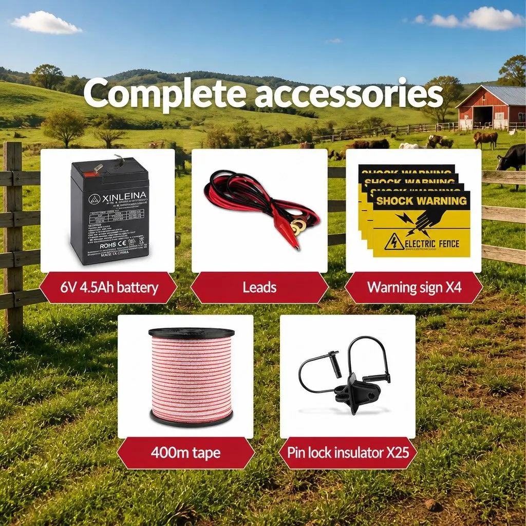 Solar Electric Fence Energiser 3KM Compact Lightweight Waterproof with Polytape